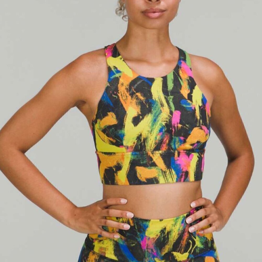 Lululemon Wunder Train Longline Bra Black Multi Size 4 NWT